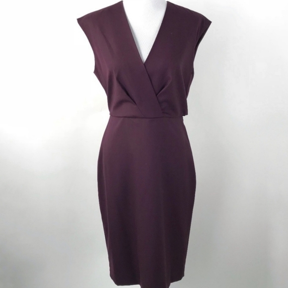 J. Crew Burgundy Wine V-Neck Midi Women's Dress Wool Size 00 NWT - Picture 2 of 10
